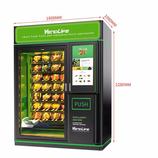 Bill Acceptor Frutas frescas Leite Pão Bacon Máquina de venda automática Salada de frutas Elevador Máquina de venda automática Máquina de venda automática