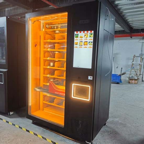 Máquina automática de venda automática de alimentos por micro-ondas com sistema de elevação aquecida